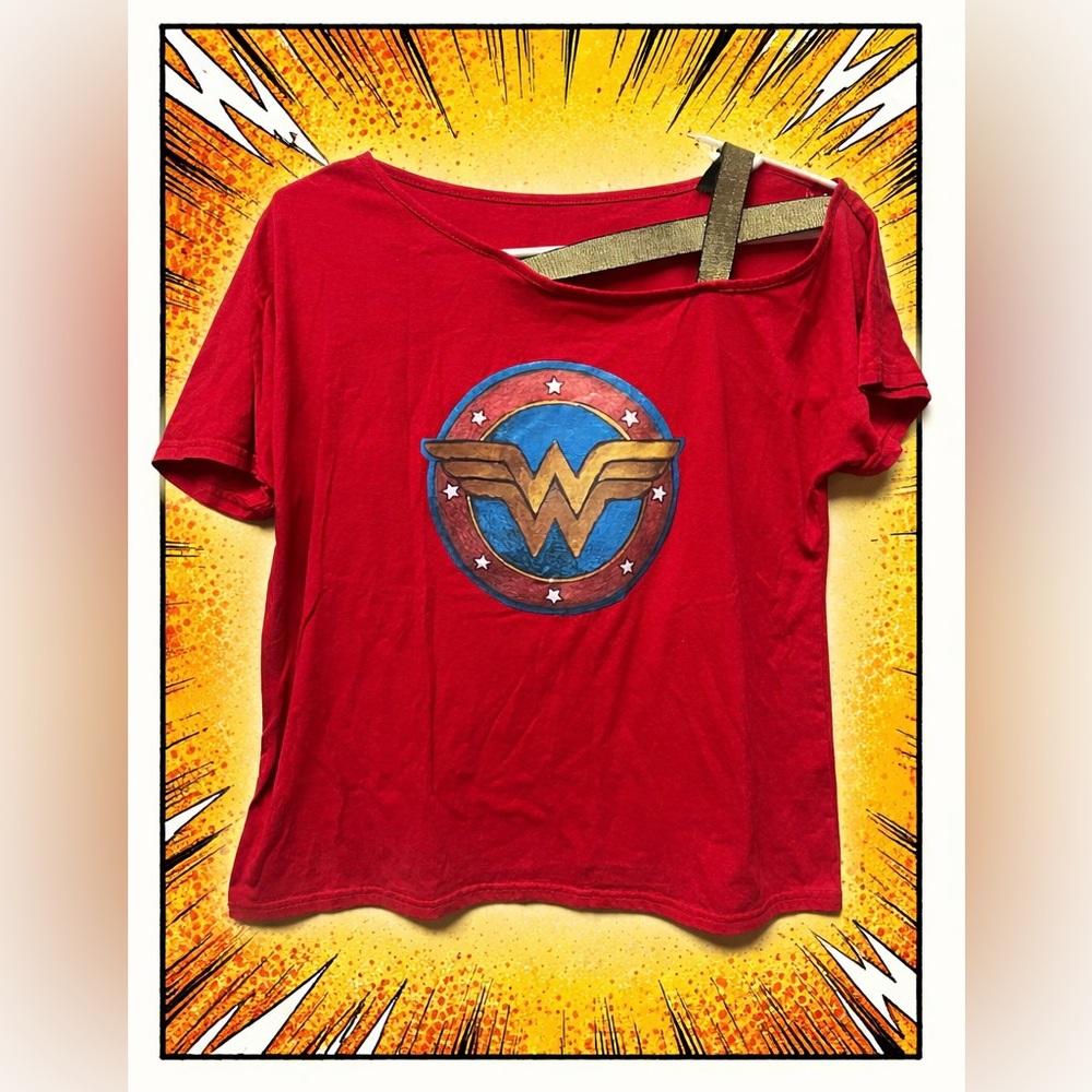 Bold Wonder Woman Red Cold Shoulder Graphic Tee